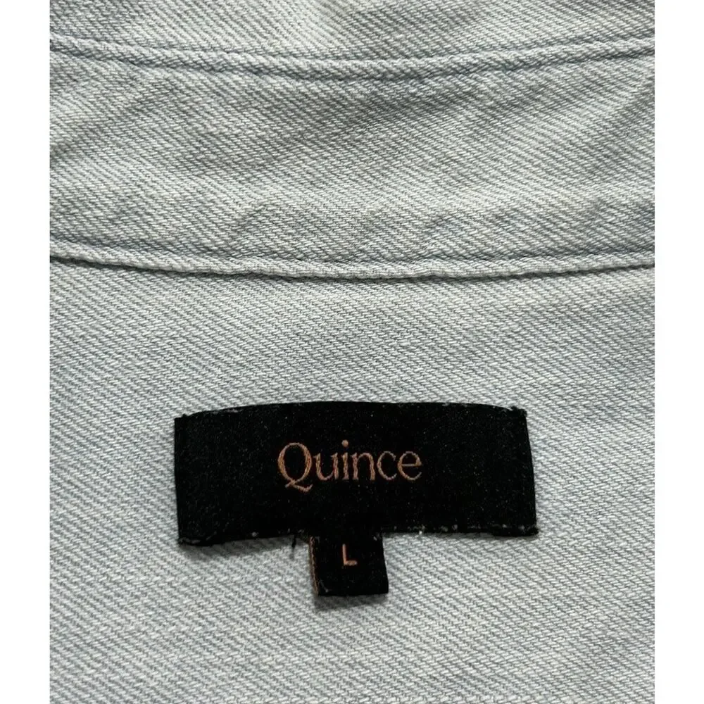 QUINCE Womens L Distressed Denim Mini Shirt Dress in Light Chambray - Picture 6 of 8
